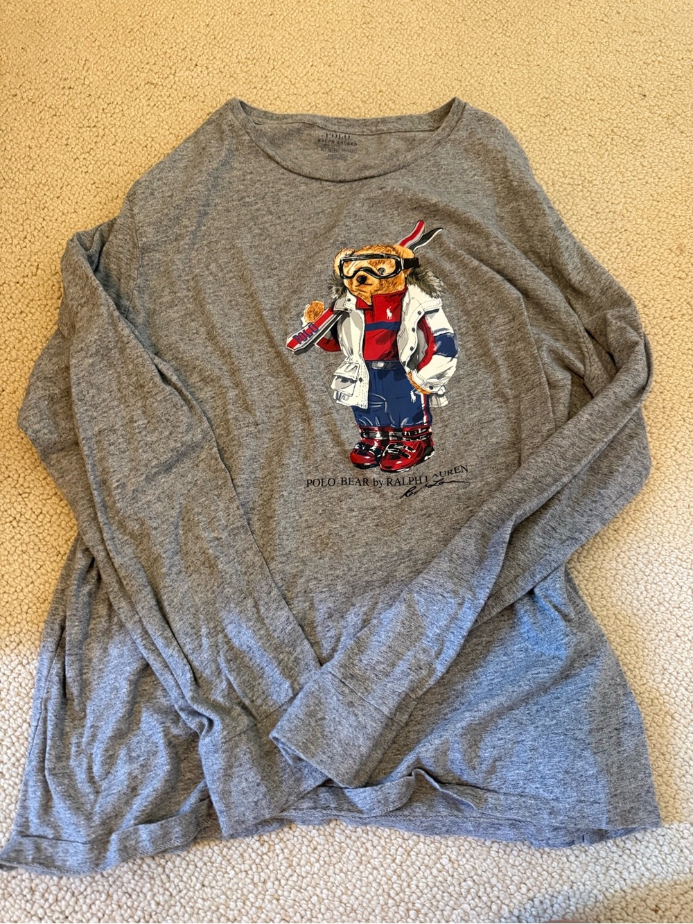 Polo by Ralph Lauren Gray Long Sleeve Bear Ski Graphic Tee